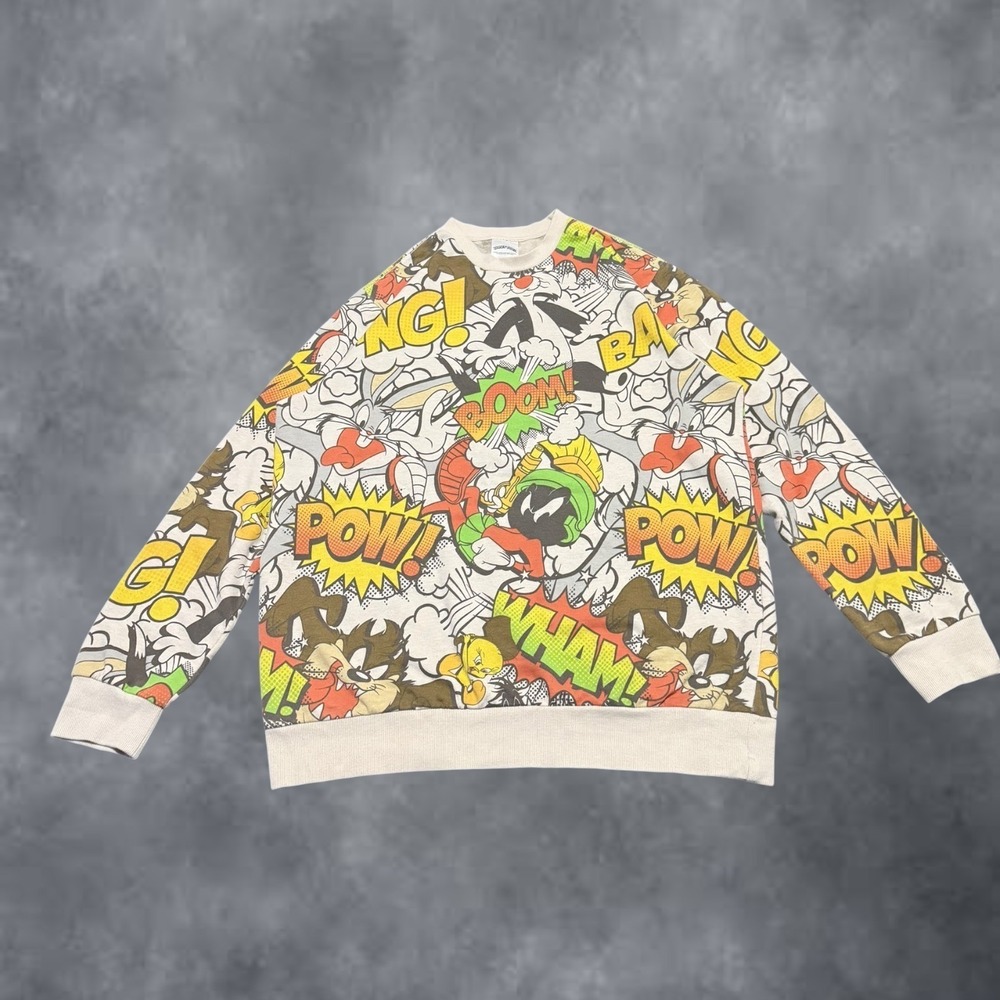 Looney Tunes All Over Print Sweatshirt XL Comic Book Bugs Bunny Marvin Taz POW